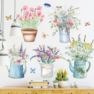 Adesivos de parede criativos para vaso de flores para sala de estar, quarto, rodapé, adesivos de parede removíveis, arte, decoração de casa, planta, adesivo