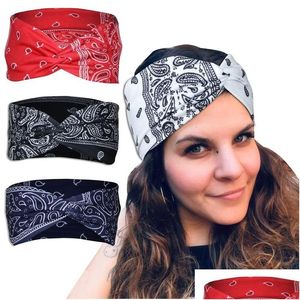 Pannband tryckt Cross Tie Sports Yoga Stretch Sport Wrap Hårband för kvinnor Män mode Will och Andy White Red Blue Drop Delivery DHXEV