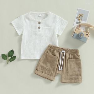 Conjuntos de roupas 0-3 anos bebê meninos roupas de verão conjunto criança cor sólida camiseta manga curta shorts cintura elástica com bolsos grandes roupas infantis