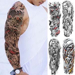 Tillfälliga tatueringar stor armhylsa tatuering japansk drake prajna vattentät tato klistermärke mekanisk kroppskonst full falska tatoo kvinnor män 230606
