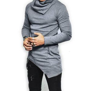 Men's T-Shirts Fashion Streetwear Turtle neck Street T shirt Men Hip Hop Long Sleeve Asymmetry Thin Designed Men's T-Shirt MY062 230606