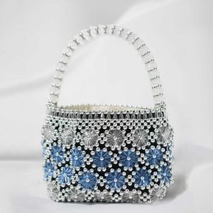 Shoulder Bags Beaded Bag Pearl Flower Handbag Acrylic Evening Women Famous Brand Vintage Clutch Purse Bucket Designer High Quality Exquisite 230530