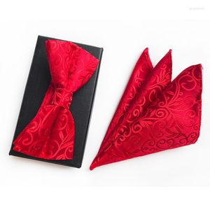 Bow Ties Giyim Accessorie Erkekler Bowtie Hanky ​​Kombinasyon Çok Renkli Dikiş Jacquard Self Tie Cep Square Mender Seti