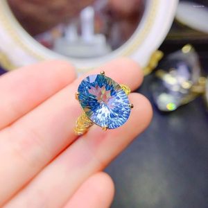 Pierścionki klastra Panie Naturalny topaz klejnot srebro 925 Pierścień zaręczynowy niebieski czysta biżuteria oryginalna data