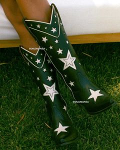 Botas Femininas Botas Ocidentais Bordadas Moda Chunky Heel Shoes Woman 2022 New Star Design Slip On Cowboy Cowgirl Boots Preto Marca Z0605