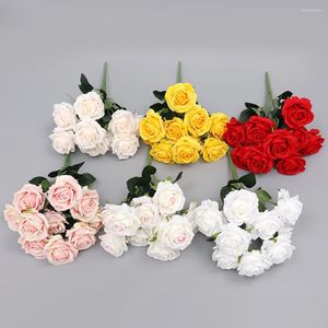 Dekorative Blumen, 44 cm, Rosenblumenstrauß, künstliches Rosa, Rot, Hochzeitsfotografie, Requisite, Dekoration, 10 Köpfe, Seidenblumen, Heimdekoration, Bündel