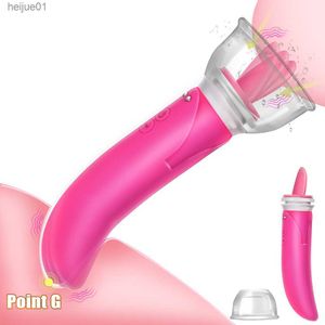 Massaggio al seno della vagina Pompa per leccare la lingua Vibratore del dildo Giocattoli del sesso per le donne Vibratore del punto G del clitoride a doppia testa L230518