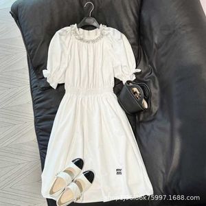 Basic & Casual Dresses Designer Dress 2023 Summer New Heavy Industry Round Neck Elastic Waist Bubble Princess Solid Long Children's Trend AM2H