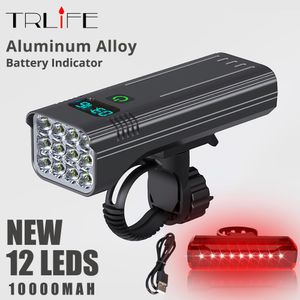 Bike Lights TRLIFE 12LED 10000MAH Light USB Rechargeable Bicycle Waterproof MTB Accessories and Rear Set 230605