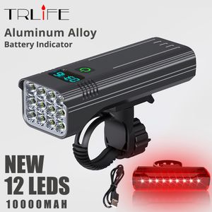 Luzes de bicicleta TRLIFE 12LED 10000MAH luz USB recarregável para bicicleta à prova d'água MTB acessórios e conjunto traseiro 230605