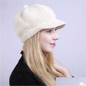 Beanie/Skull Caps Solid Winter Warm Cap Knit Rabbit Fiber Beanie Hats Veet Women Skl Fashion Drop Delivery Accessories Scarves Handskar Dh7ee