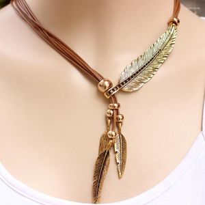 Pendant Necklaces Fashion Leather Feather Necklace Chains Vintage Sweater Chain Choker For Women Men Clothing Accessories Gifts
