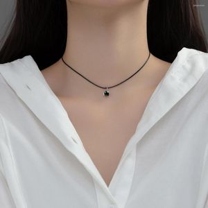 Цепи 925 Серебряное серебряное ожерелье модное темперамент Женский подвеска для шеи черная веревка