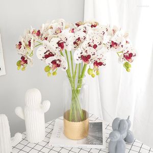 Decorative Flowers Real Touch 5 Head/Branch Butterfly Office Home Christmas Wedding Decor PU Artificial Flower Display Pot Orchid