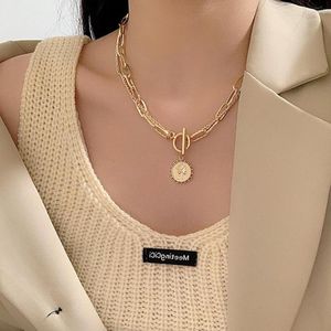 Łańcuchy y2k kpop vintage rzeźbiony monety gęsty łańcuch ot klamry naszyjnik bohemian punk -metalowy choker dla kobiet biżuteria