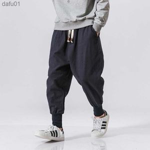 Cotton Harem Pants Men Solid Elastic midja Streetwear Joggers 2022 Ny baggy drop-crotch byxor Casual byxor män droppshippande l230520