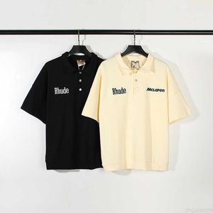 Camisas Bordadas Rhude Masculino Feminino Americano Preto Meia Manga Algodão Moda Oversize Decote O Sunsetins Montanha Manga Curta