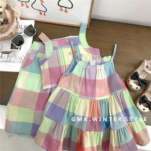 Condole Belt Dress Suit Children Female Baby Checked Sleeveless Wide-legged Pants