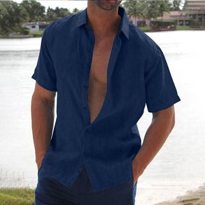 Camisas sociais masculinas Cardigã de linho solto Masculino Camisa polo casual de manga curta