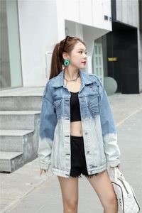 Women's Jackets 2023 Printing Bleaching And Dyeing Process Long- Sleeved Denim Loose Jacket