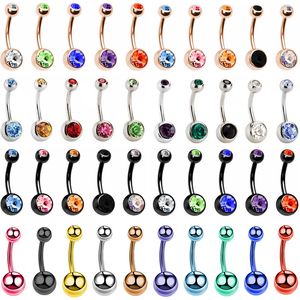 Näsringar Studs 51020 -stycken Zircon 14G Belly Piercing Lot Steel Crystal Belly Button Ring Bar Navel Piercing Set Mix Piercings Ombligo 230605