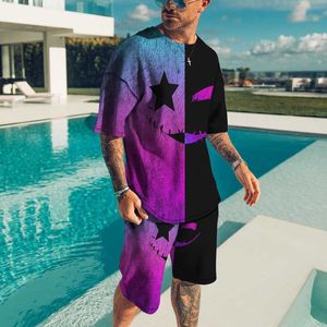 Men's Tracksuits 2 pieces of sportswear short sleeved street T-shirt set with new smile 3D printing summer men's clothing P230605