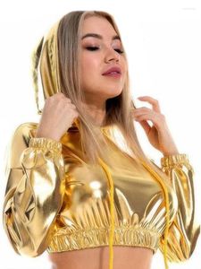 Moletons femininos CUHAKCI Sexy com capuz Crop Tops Moletons femininos Moletons femininos com capuz prateado manga longa com capuz feminino outono primavera dourado 2023