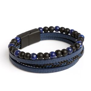 Men Style Multi Layered Leather Bracelet Natural Stone Strands Bracelets Jewelry