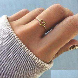 Band Rings Minimalist Heartshaped Love Ring For Women Good Friend Gift Rose Gold Lovers Simple Finger Knuckles Size 5 11 Drop Delive Dhons