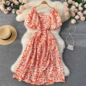 Casual Dresses Women's Chiffon Long Floral Print Puff Sleeves A-line Large Swing Westidos New Elegant Summer Dress P230606