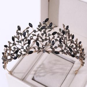 Grampos de cabelo Barroco Vintage Bronze Preto Folha de cristal Tiaras de noiva Coroas Strass Concurso Diadema Noiva Tiara Acessórios de casamento