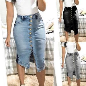 Skirts Women's Verontruste Bodycon Lange Rok Knoppen Pocket Split Bandage Jeans Skin G220605