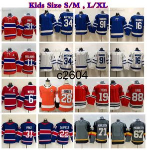 C2604ユースホッケージャージ19トゥー88ケイン71カールソン67 Pacioretty 28 Giroux 34 Matthews 16 Marner 91 John Tavares 22 Caufield 31 Price 6 Shea Weber 11 Gallagher Kids J J