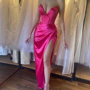 Hot Pink Corset Mermaid Evening Dress 2023 Sweetheart Pleats Women Prom Gowns Long Formal Party Dresses Robe De Soiree Vestidos De Noche