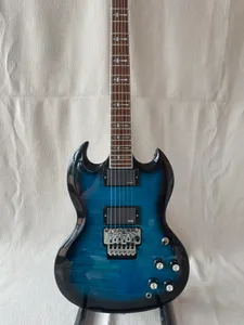 Chitarra elettrica SG personalizzata a 6 corde con sfumatura nera e blu. Consegna veloce