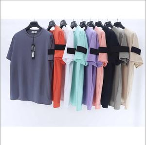 Tide Stone Solid Color Island Męskie koszulki za okrągłe szyję pullover szarpnięcie mody mody luźne tee