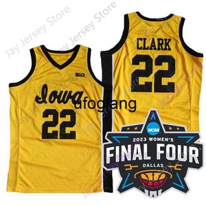 coe1 2023 Frauen Final Four 4 Trikot New NCAA Iowa Hawkeyes Basketball 22 Caitlin Clark College Größe Jugend Erwachsener Weiß Gelb Runde Collor