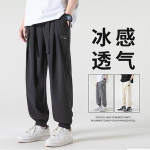 Men's Pants Summer Men's Sweatpants M-3XL Ice Silk Thin Foot-binding Jeans Quick Dry Hip-hop Casual Cargo Relaxe Trousers For Jogging