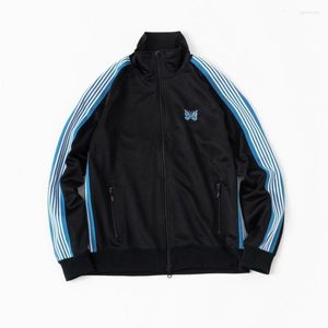 Men's Jackets 2023 Green Blue Needles Men Women High Street Embroidery Butterfly Logo Track Jacket Outerwear Stripe AWGE Coats