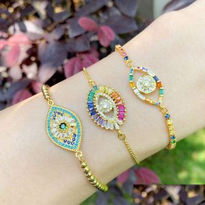 チャームブレスレットColorf Crystal Eye Bracelet 18K Gold Chain PL調整可能な宝石ダイヤモンドファッションジュエリーギフトウィルとサンディDhupz