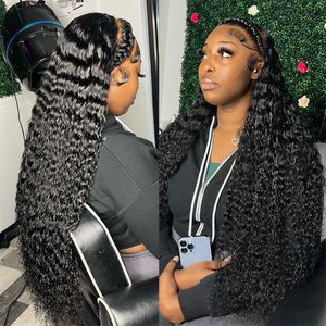 Deep Wave Frontal Wig 13x6 HD Spets Front 5x5 Stängning 13x4 360 Full 30 40 tum Curly Glueless peruker Mänskligt hår redo att bära gå