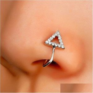 Nose Rings Studs 1Pcs Crystal Triangle Fake Piercing Ring C Shape Clip Can Also Be Ear Clips Cuff Body Jewelry Drop Delivery Dhvzf