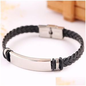 Charm Armband Rostfritt stål Tag Braid Armband Weave Leather Wristband Bangle Cuff Fashion Jewelry 320305 Drop Delivery DHE5K