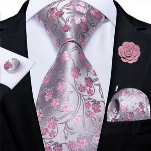 Neck Ties 100% Silk Floral Pink For Men Wedding Party Man Tie Handkerchief Brooch Cufflinks Set Accessories Gravata DiBanGu 230605