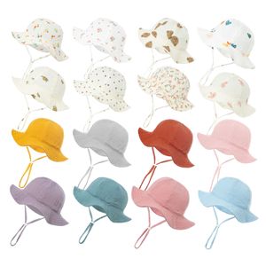 아기 면화 버킷 모자 어린이 선 스크린 야외 모자 소년 소녀 인쇄 파나마 모자 유니스퇴크 비치 낚시 모자 3-12 개월