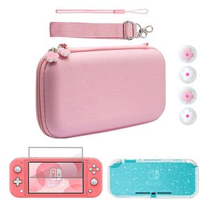 Tassen Sakura draagbare opbergtas voor Nintendo Switch Lite met glitter TPU-hoes, 4 stuks gripkappen en gehard glazen schermbeschermer