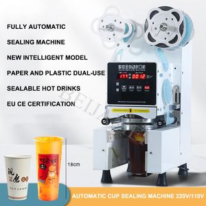 Macchina professionale per la sigillatura di tazze completamente automatica Acciaio inossidabile 90/95 mm Sigillante per tè al latte in plastica e carta Attrezzatura per tè a bolle