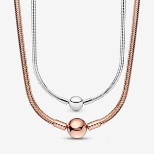 Women Mens Snake Chain Necklace for Pandora 925 Sterling Silver Party Jewelry designer Necklaces 18K Rose Gold Couple necklace with Original Box Set wholesale