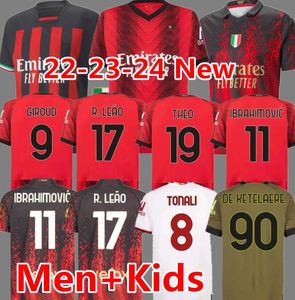 22 23 24 Ac GIROUD voetbalshirts Milans IBRAHIMOVIC voetbalshirt 2023 2024 TONALI REBIC Camiseta KJAER THEO BRAHIM R.LEAO 4TH Men Kids Kit set uniformen