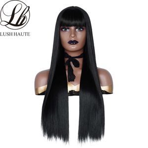 Straight Lace Wig With Bangs Synthetic 13X4 Lace Wigs Natural Hairline Fringe Straight Wigs Glueless Heat Resistant Fiber Hair 230524